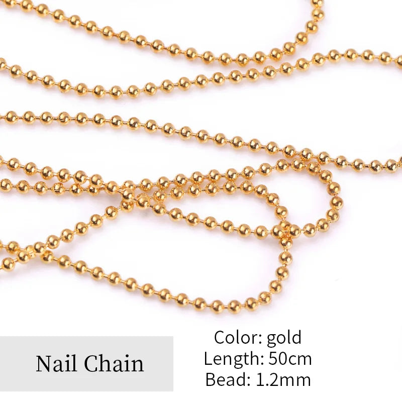 3D Rhinestone & Pearl Claw Nail Chain – Gold & Silver Metal Beads