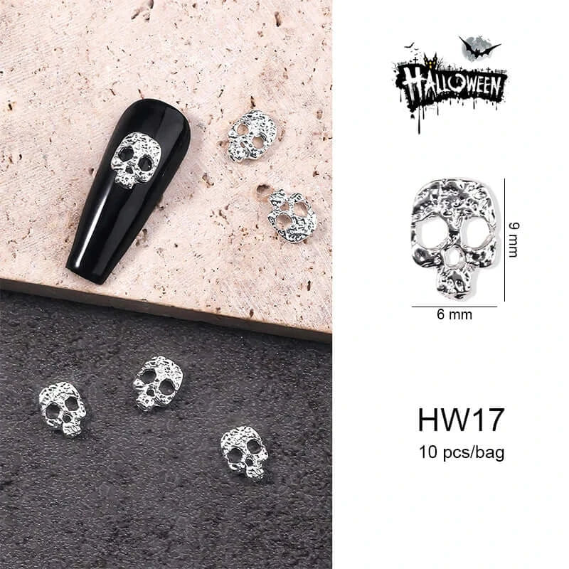 Halloween Nail Charms – 3D Ghost, Skull, Pumpkin in Gold/Silver