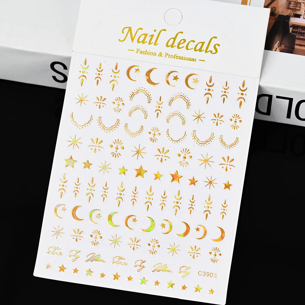 1pcs Star-Themed 3D Glitter Nail Stickers – Anime Rectangle DIY Nail Art Decals