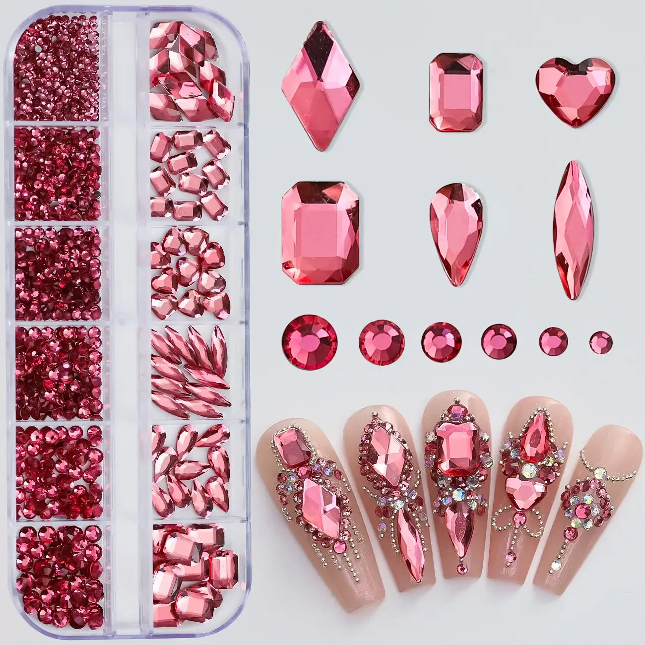 Crystal Nail Rhinestones 12 Grid - Mixed Shapes & Sizes
