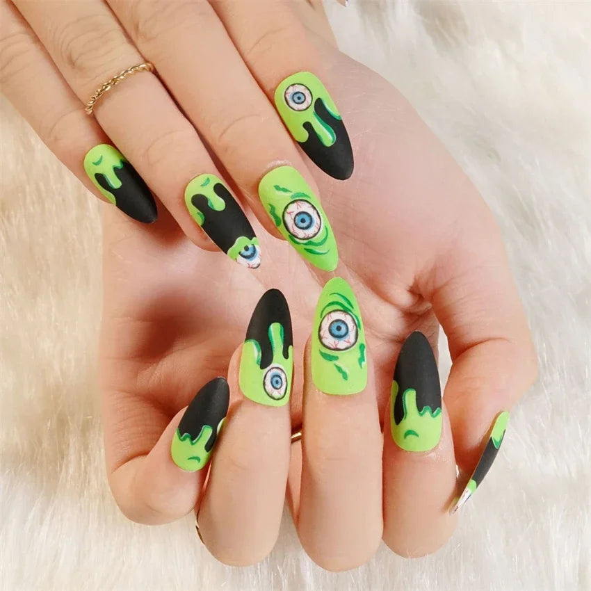 Halloween Round Acrylic Press On Nails – 24PCS Long Set