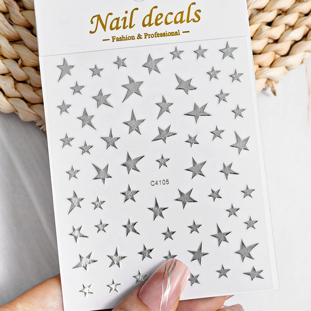 1pcs Star-Themed 3D Glitter Nail Stickers – Anime Rectangle DIY Nail Art Decals