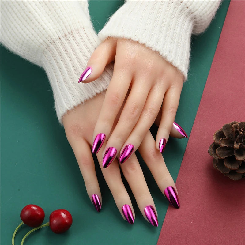 Metallic Almond Press On Nails – 24PCS Mirror Finish