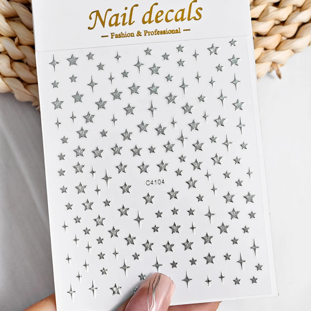 1pcs Star-Themed 3D Glitter Nail Stickers – Anime Rectangle DIY Nail Art Decals