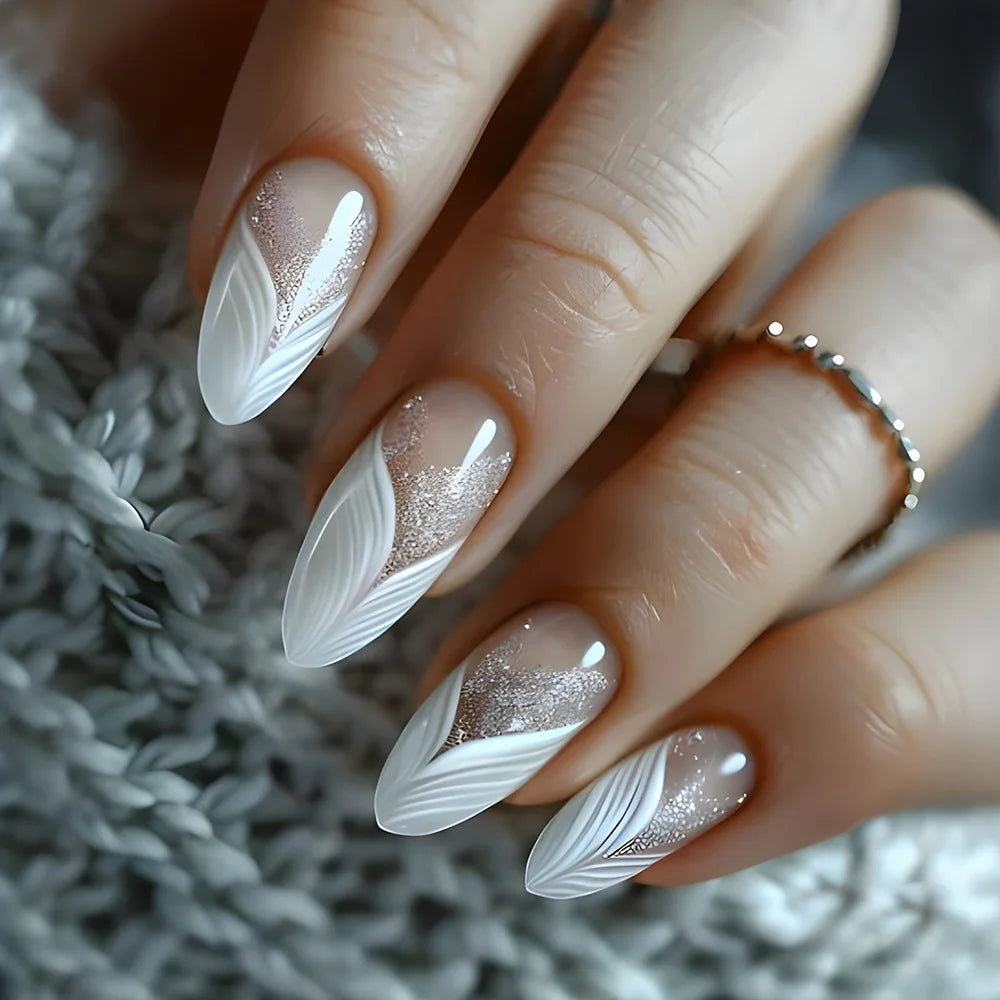 Almond Press On Nails | Long French Pink Bow & Flower Design