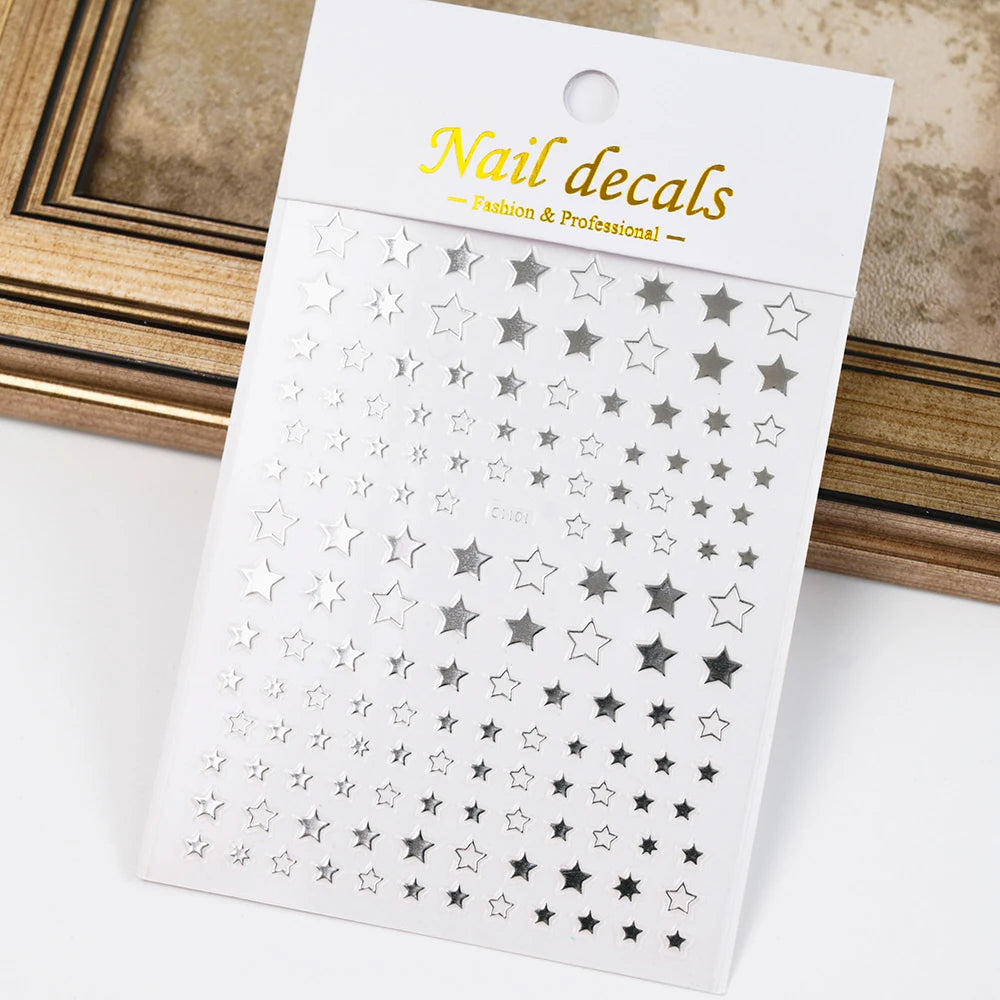 1pcs Star-Themed 3D Glitter Nail Stickers – Anime Rectangle DIY Nail Art Decals