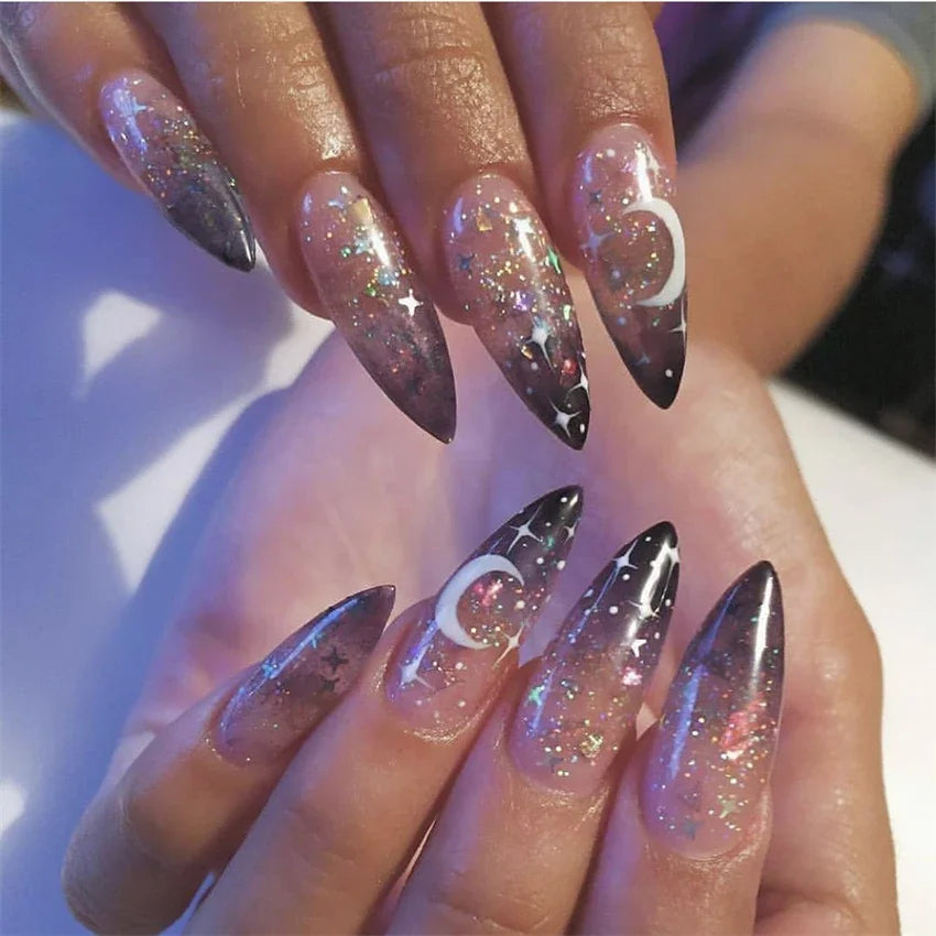 Halloween Round Acrylic Press On Nails – 24PCS Long Set