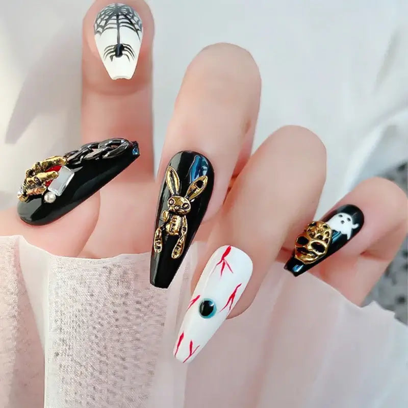 Halloween Nail Charms – 3D Ghost, Skull, Pumpkin in Gold/Silver
