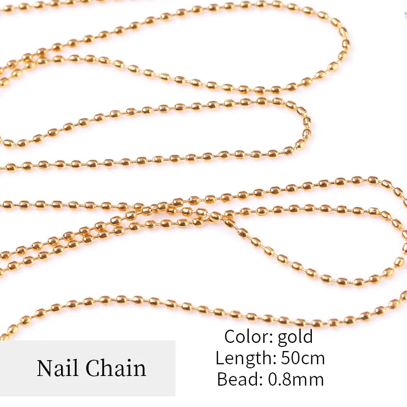 3D Rhinestone & Pearl Claw Nail Chain – Gold & Silver Metal Beads
