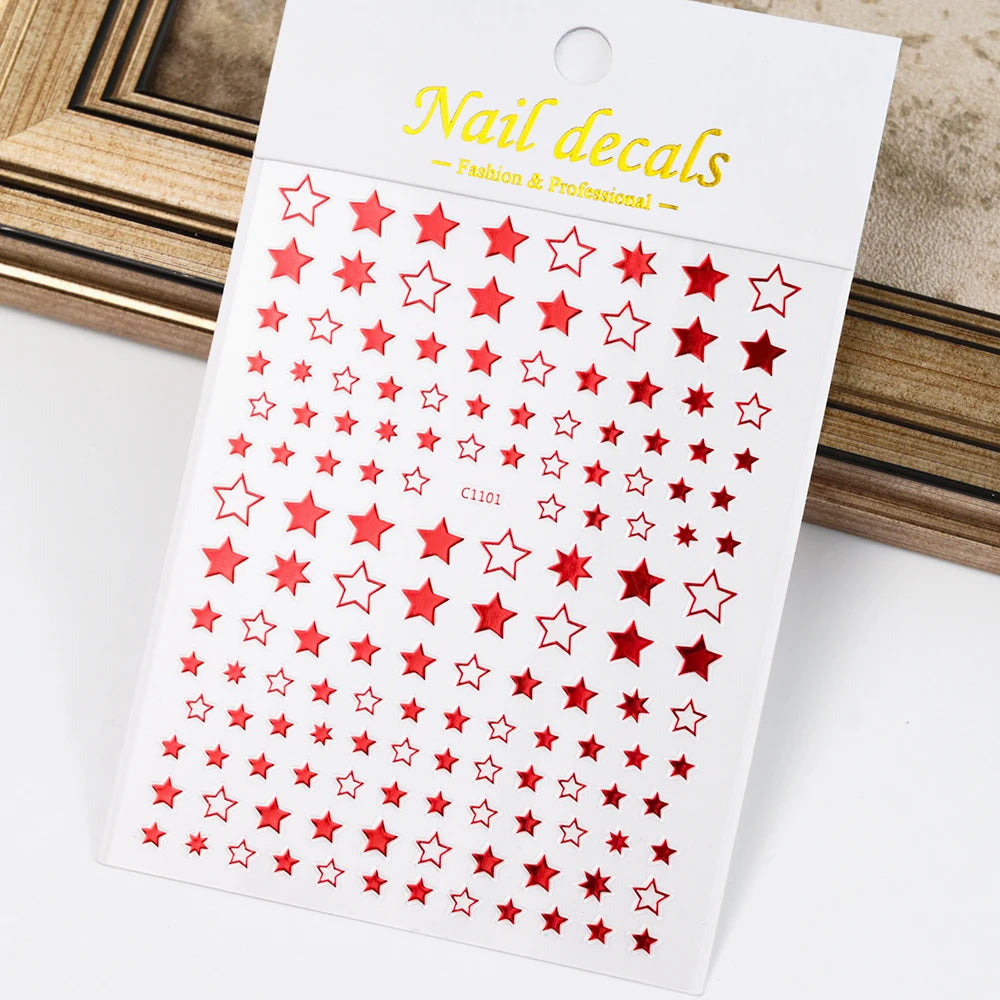 1pcs Star-Themed 3D Glitter Nail Stickers – Anime Rectangle DIY Nail Art Decals