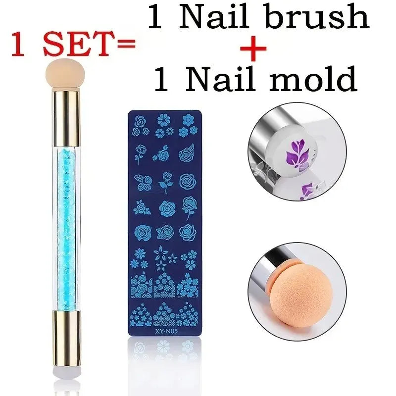 Nail Stamping Plates Set – Silicone Stamper & Brush Kit