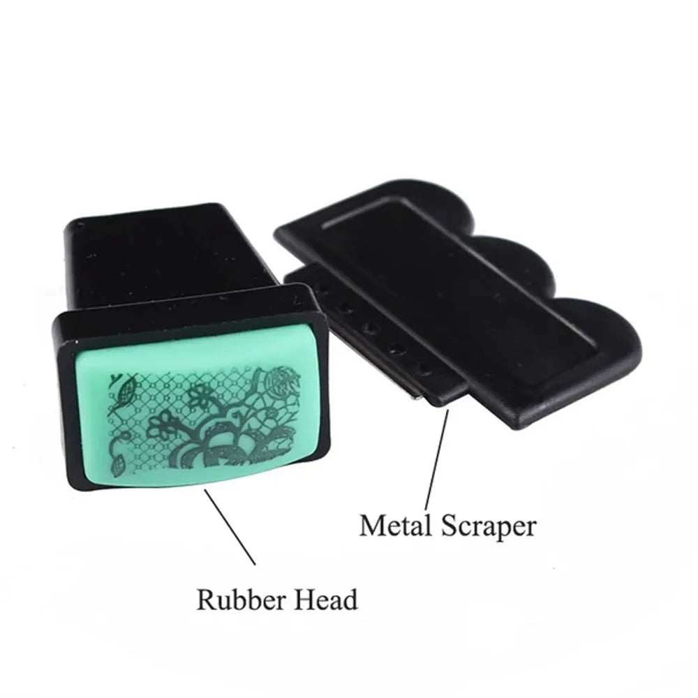Silicone Nail Art Stamping Kit – Stamper & Scraper Set for Nail Plate Designs
