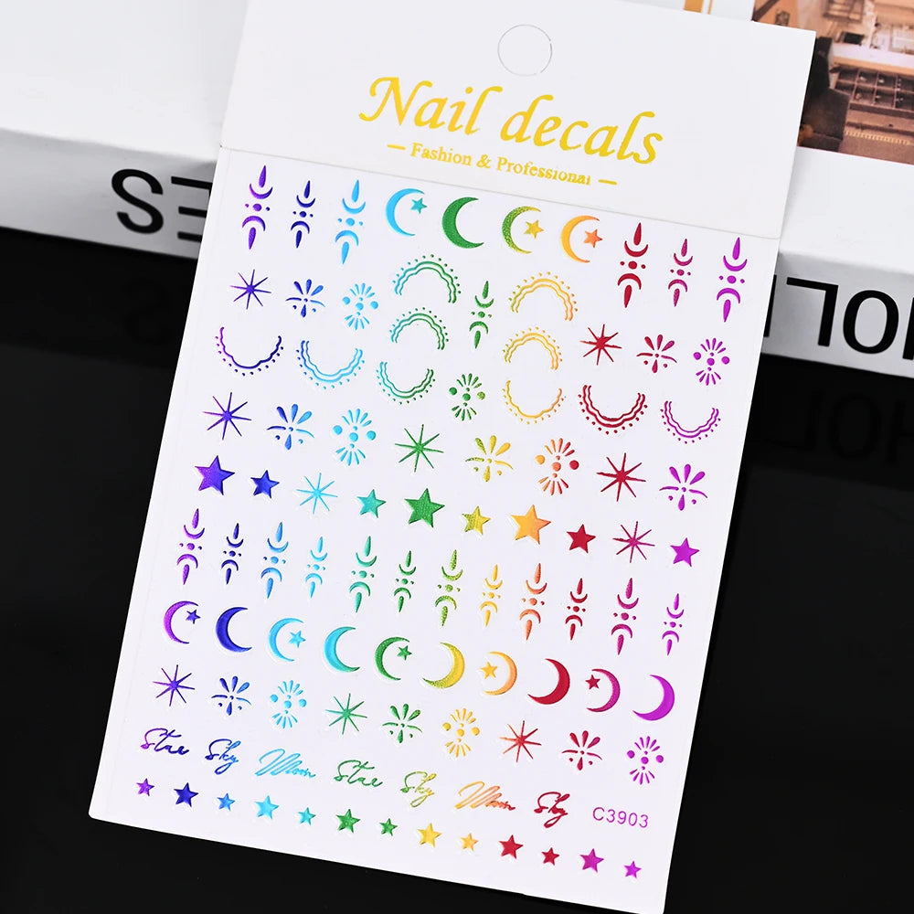 1pcs Star-Themed 3D Glitter Nail Stickers – Anime Rectangle DIY Nail Art Decals