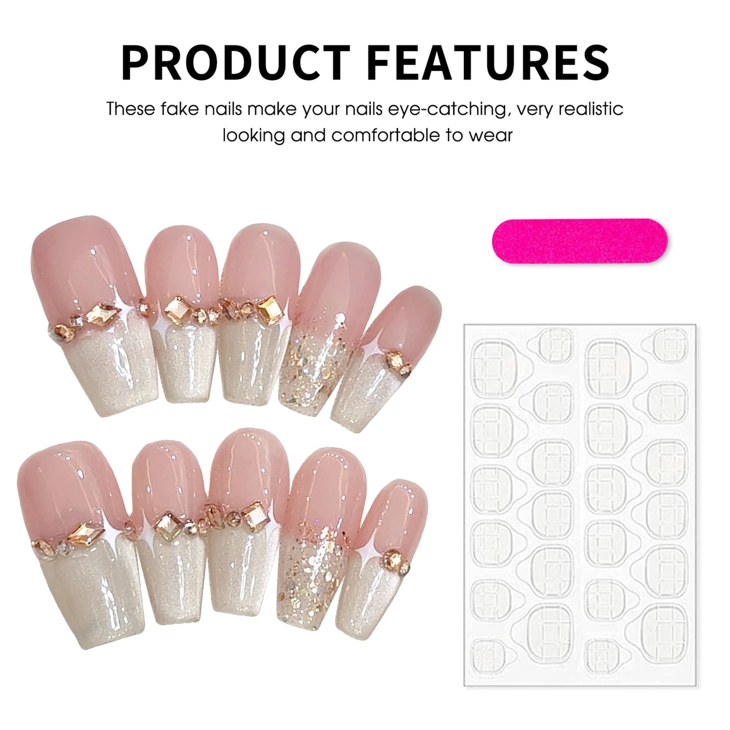Champagne French Press On Nails | Pink Cat's Eye Gradient