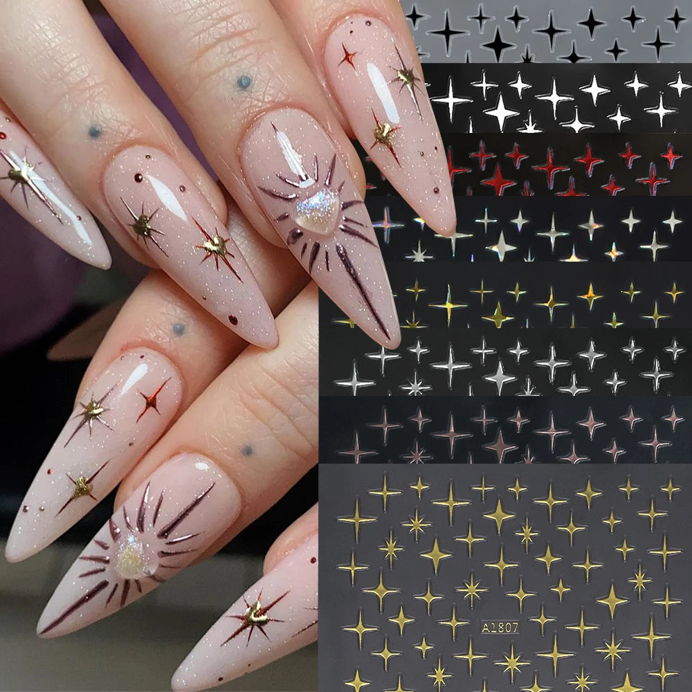1pcs Star-Themed 3D Glitter Nail Stickers – Anime Rectangle DIY Nail Art Decals