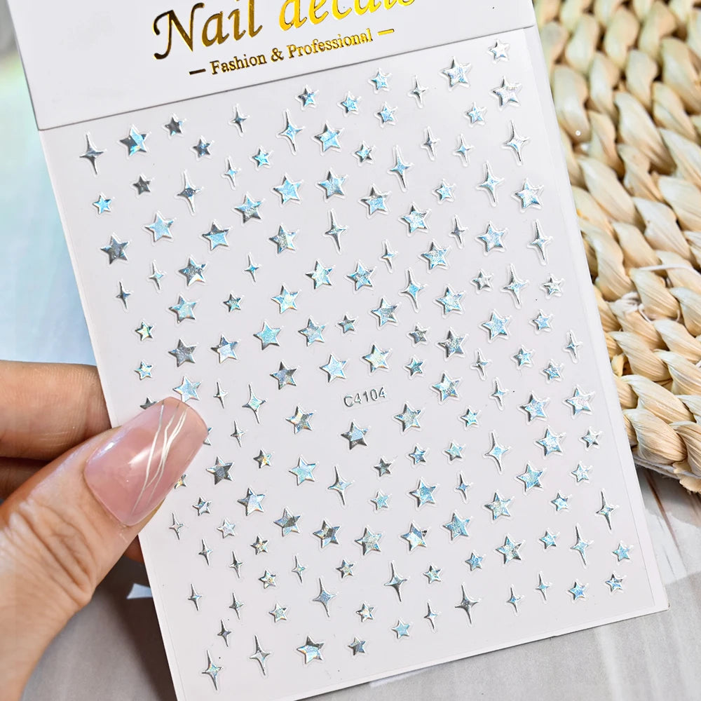 1pcs Star-Themed 3D Glitter Nail Stickers – Anime Rectangle DIY Nail Art Decals