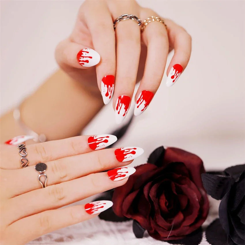 Halloween Round Acrylic Press On Nails – 24PCS Long Set