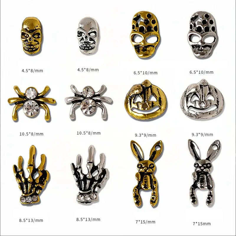 Halloween Nail Charms – 3D Ghost, Skull, Pumpkin in Gold/Silver