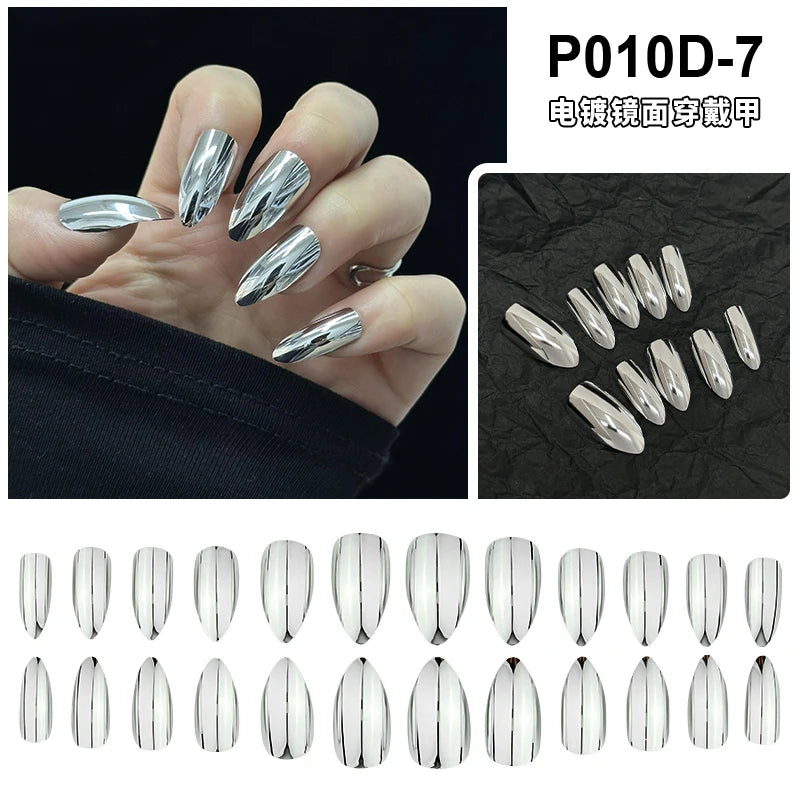 Metallic Almond Press On Nails – 24PCS Mirror Finish