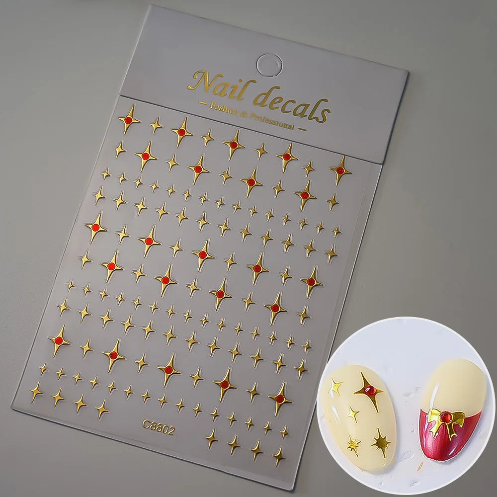 1pc Y2K Silver & Gold Star Nail Art Stickers – Glossy Laser Starlight Decal for Easy Nail Art