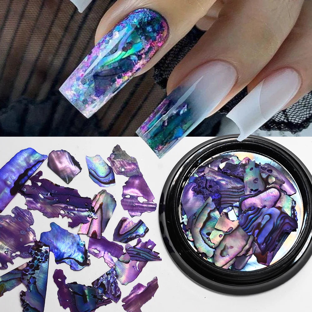 Aurora Abalone Shell Flakes – 12 Grid Nail Art Set