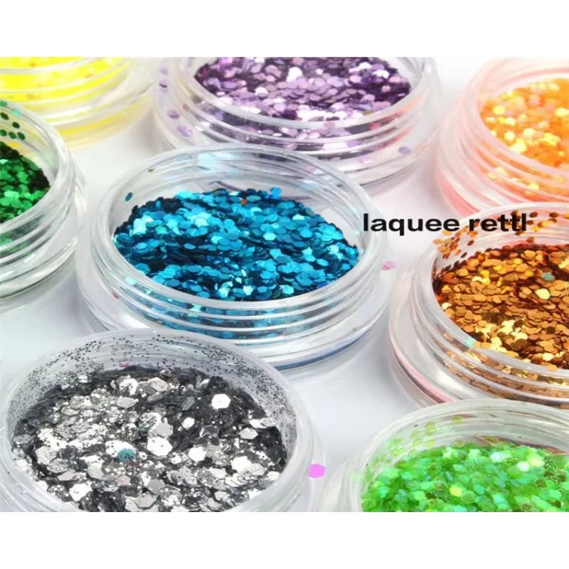 18-Color Metal Nail Art Sequin Set – Big Hexagon Glitter for DIY Manicure
