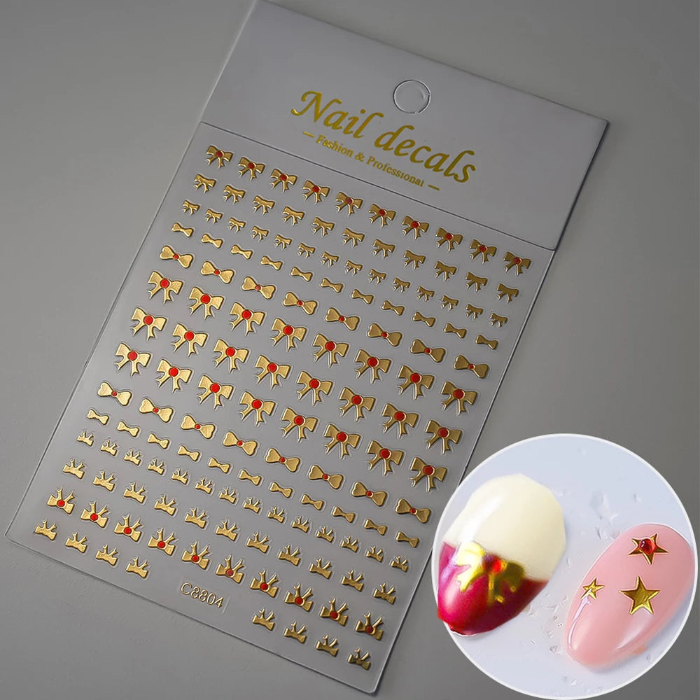 1pc Y2K Silver & Gold Star Nail Art Stickers – Glossy Laser Starlight Decal for Easy Nail Art