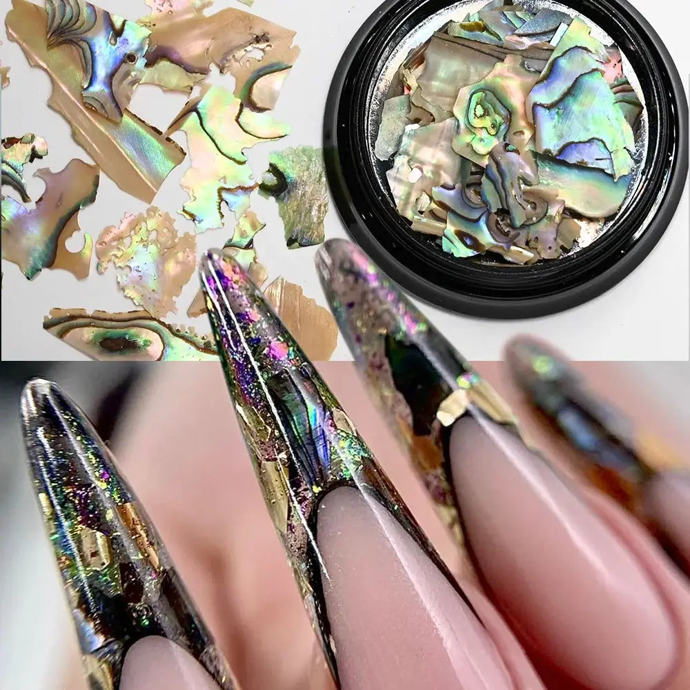 Aurora Abalone Shell Flakes – 12 Grid Nail Art Set