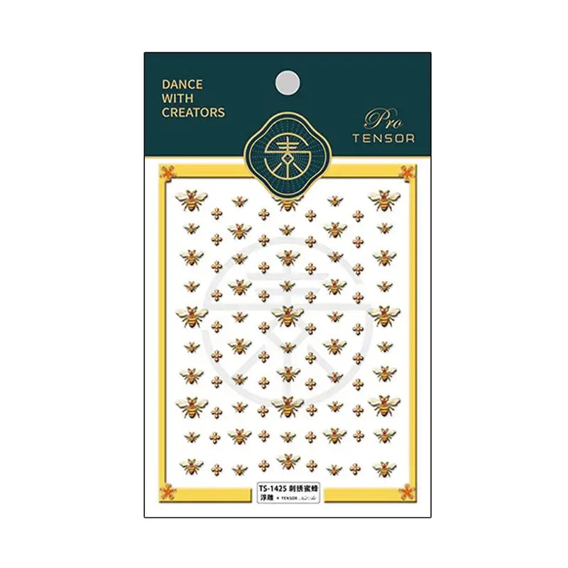 5D Kawaii Bee Nail Stickers – Yellow Embroidered Effect