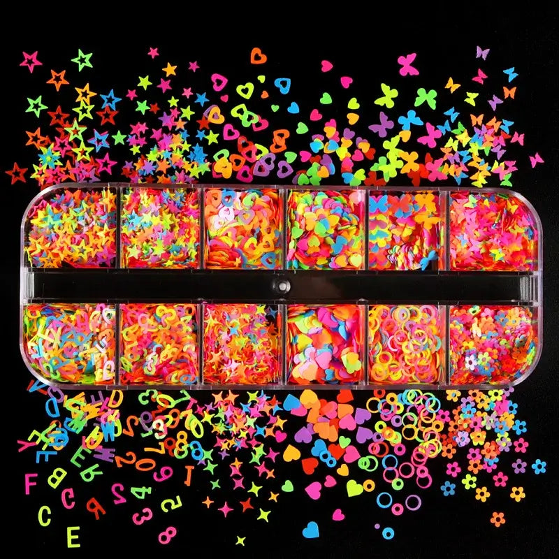 Neon 3D Nail Art Glitter Confetti – Butterfly & Stars