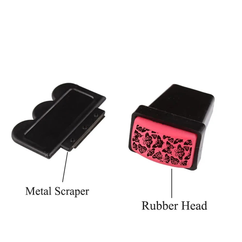 Silicone Nail Art Stamping Kit – Stamper & Scraper Set for Nail Plate Designs