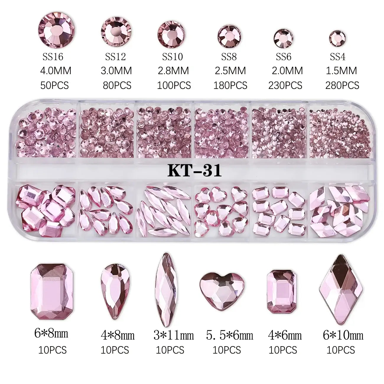 Crystal Nail Rhinestones 12 Grid - Mixed Shapes & Sizes
