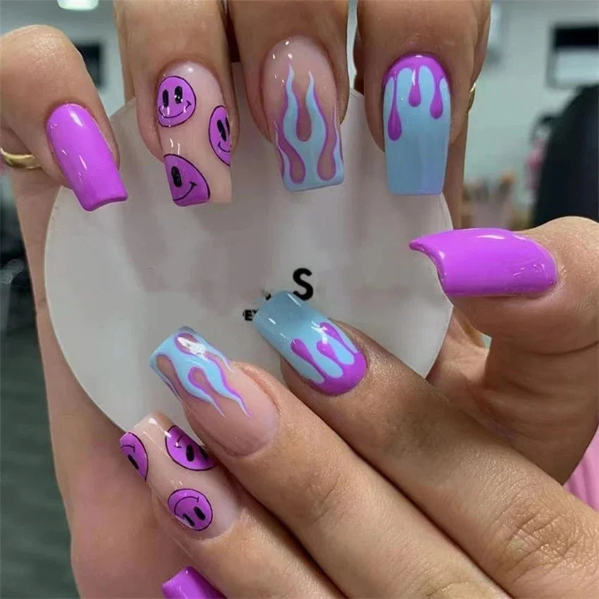 Halloween Round Acrylic Press On Nails – 24PCS Long Set