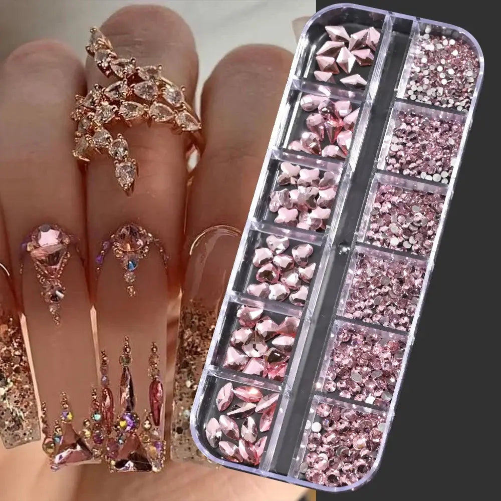 Crystal Nail Rhinestones 12 Grid - Mixed Shapes & Sizes