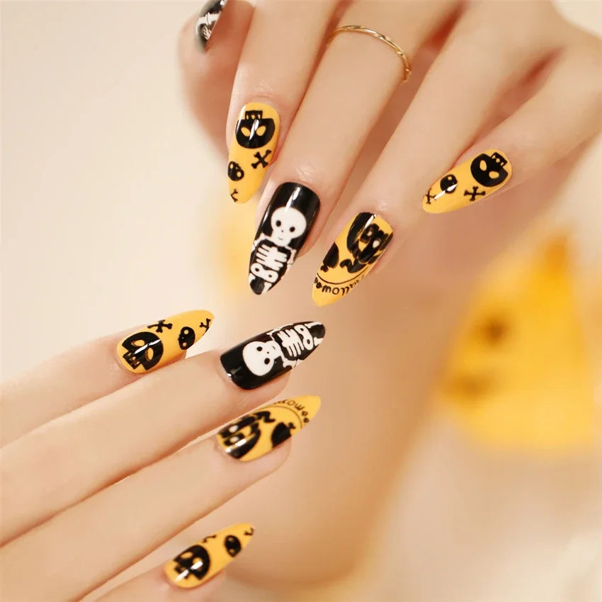 Halloween Round Acrylic Press On Nails – 24PCS Long Set