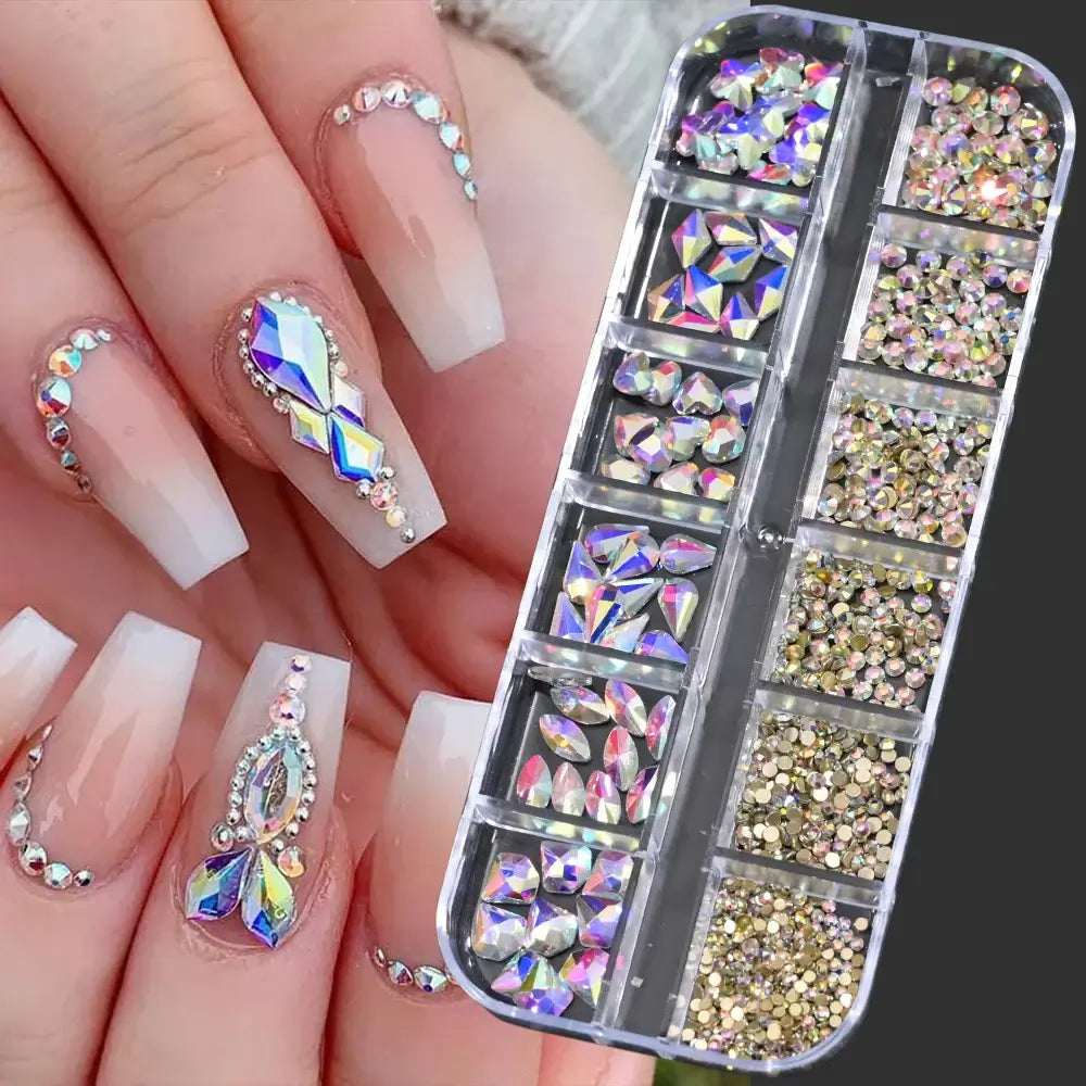Crystal Nail Rhinestones 12 Grid - Mixed Shapes & Sizes