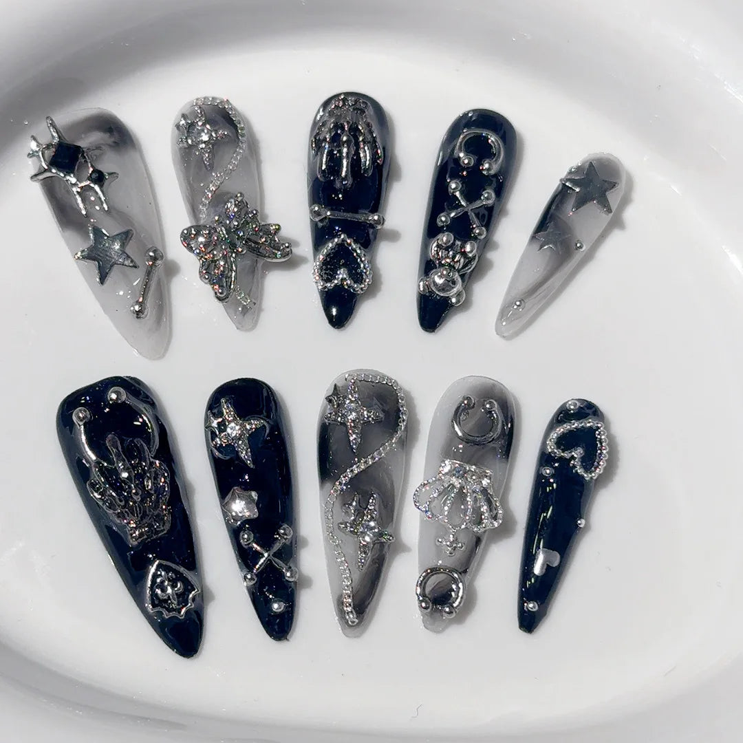 Spiderweb Press-On Nails set for Halloween nail art, glue-free and reusable