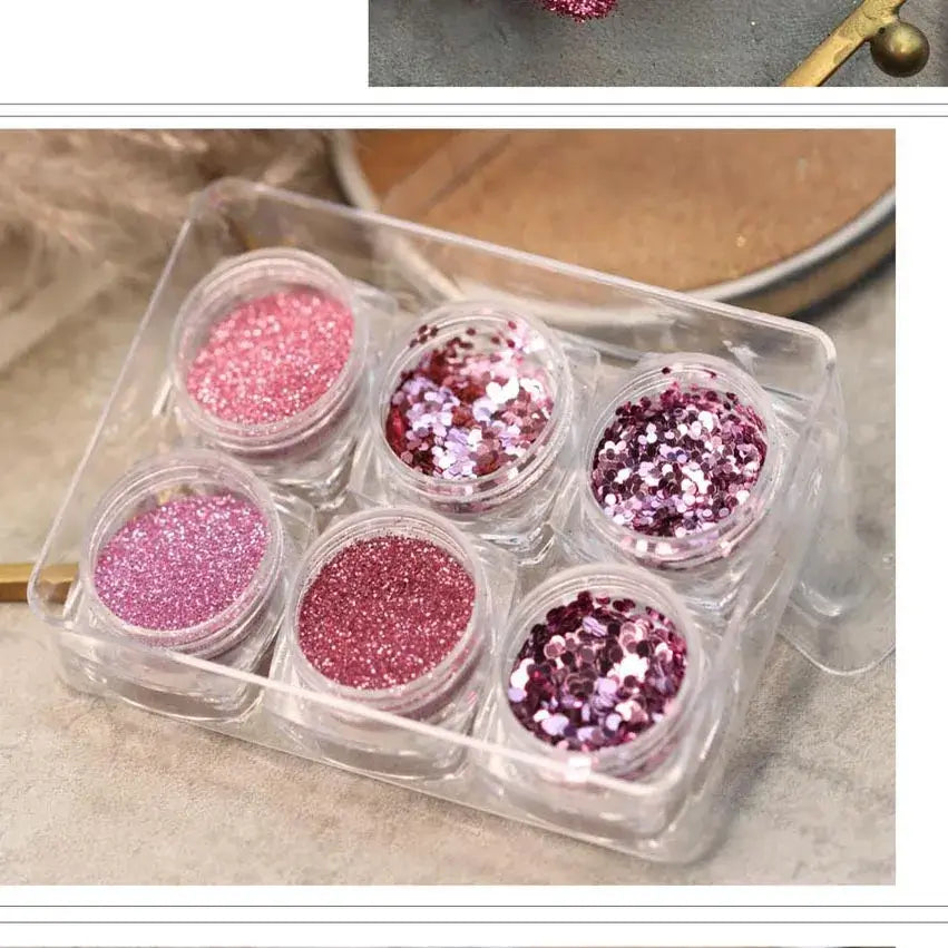 6Box Iridescent Mirror Nail Glitter Sequins Set