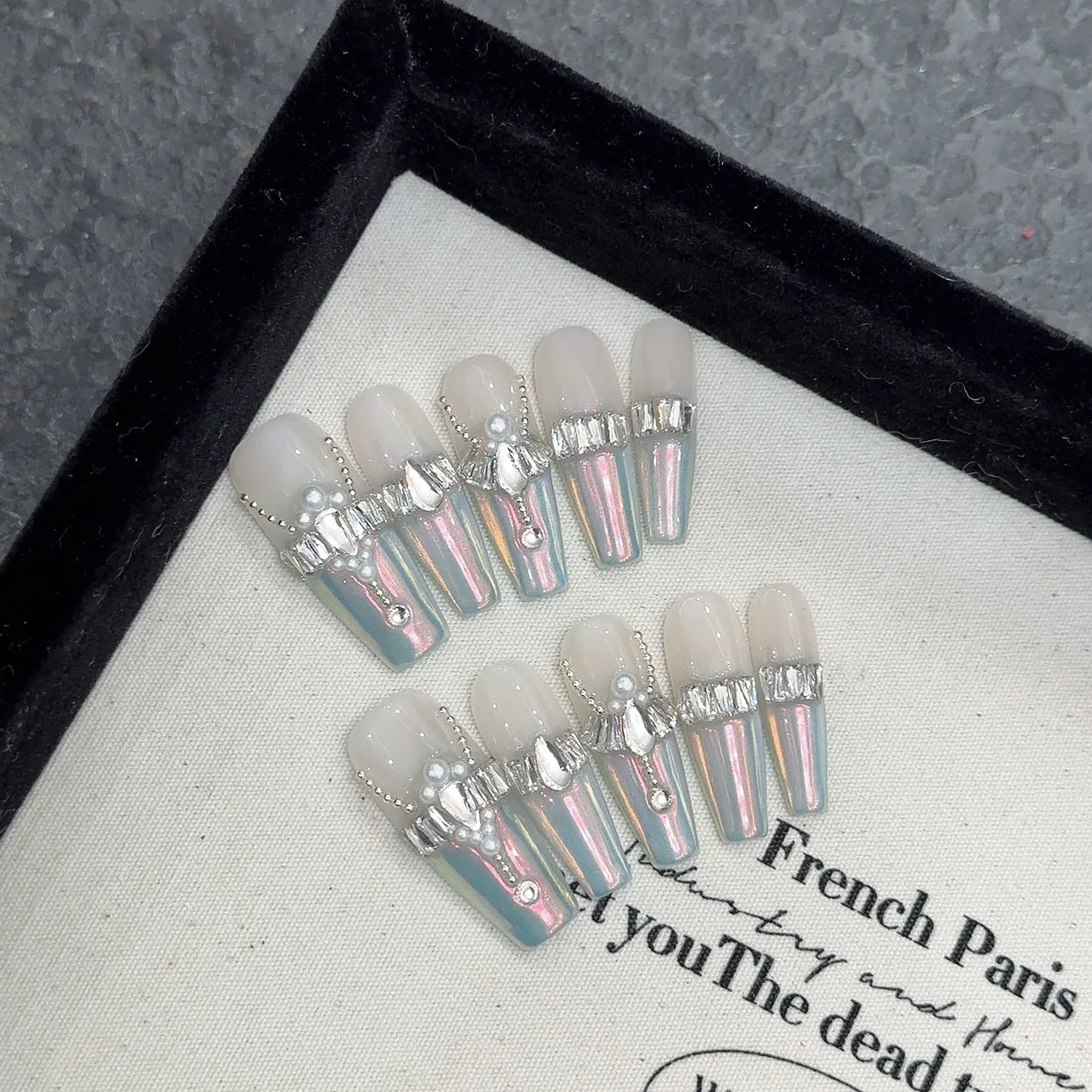 Champagne French Press On Nails | Pink Cat's Eye Gradient