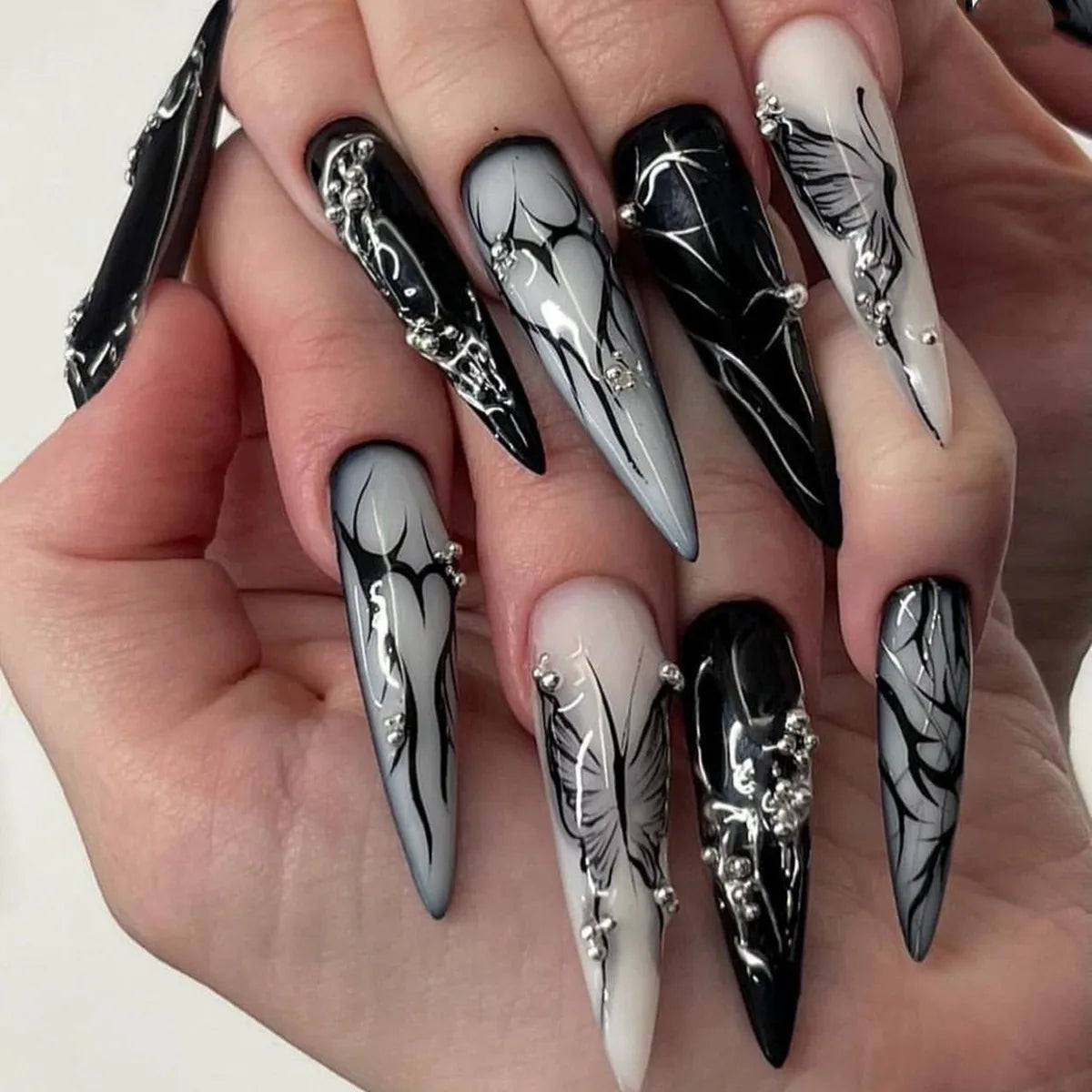 Halloween Spider & Skull False Nails – Purple Halo Press-On Nail Set with Glue