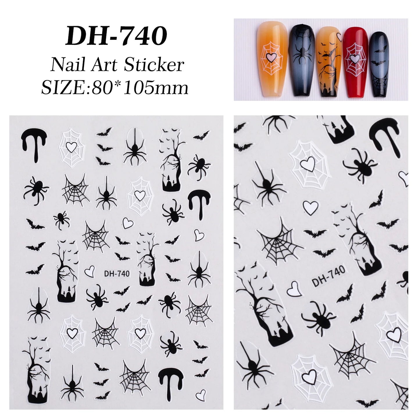 Nail art sticker with Halloween-themed designs on a white background