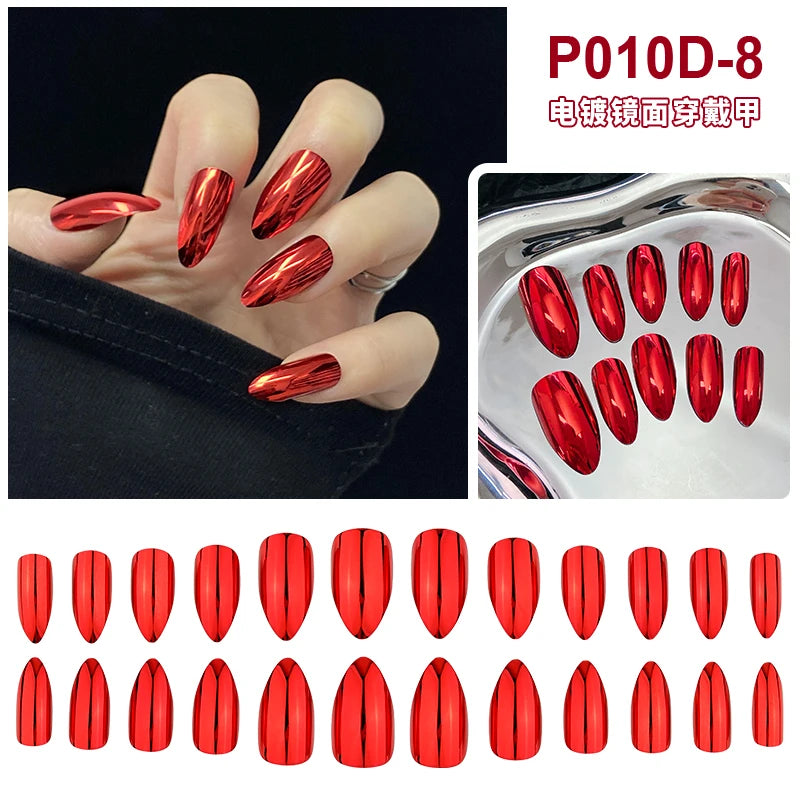 Metallic Almond Press On Nails – 24PCS Mirror Finish