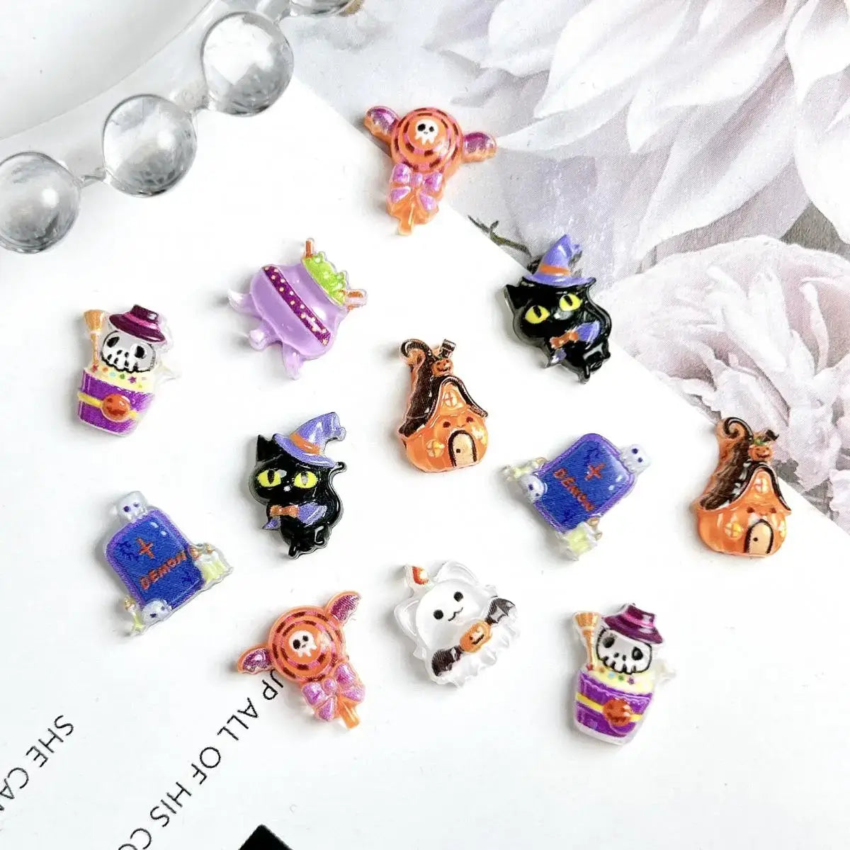 3D Halloween Resin Nail Charms – Ghost, Pumpkin, Cat, House