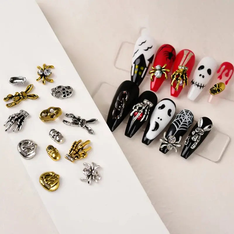 Halloween Nail Charms – 3D Ghost, Skull, Pumpkin in Gold/Silver