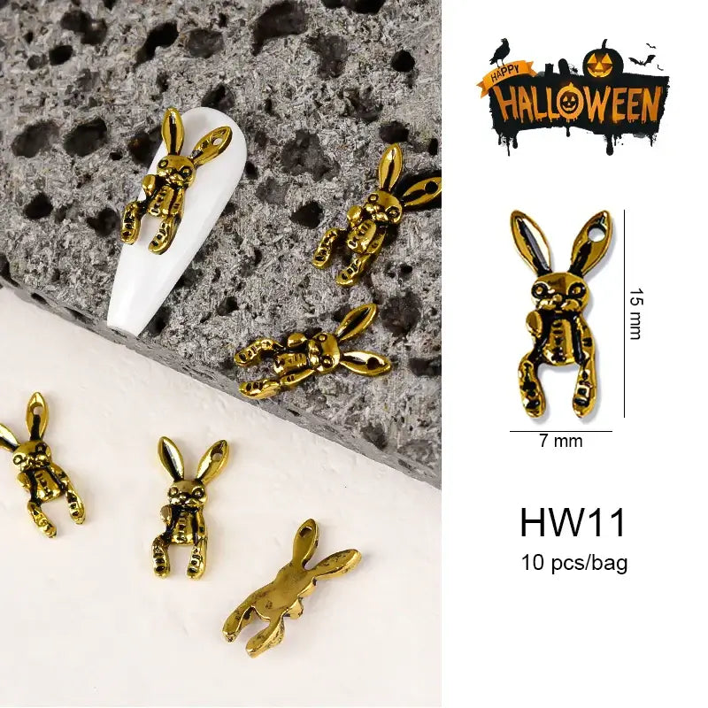 Halloween Nail Charms – 3D Ghost, Skull, Pumpkin in Gold/Silver