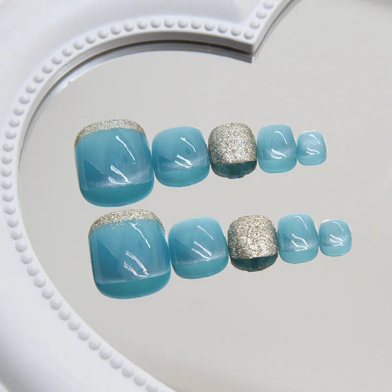 French Glitter Square Press-On Toenails - 24 Pcs.