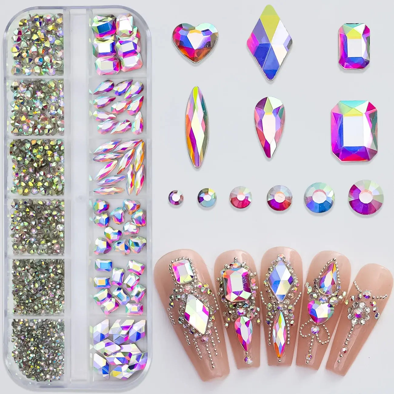 Crystal Nail Rhinestones 12 Grid - Mixed Shapes & Sizes