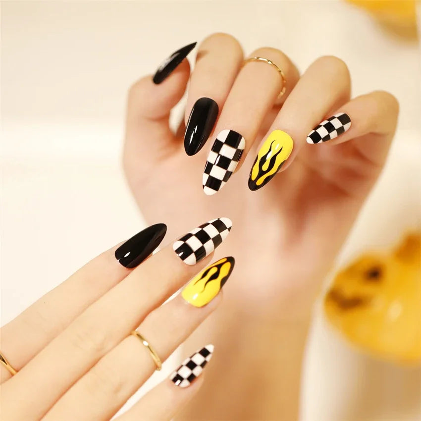 Halloween Round Acrylic Press On Nails – 24PCS Long Set