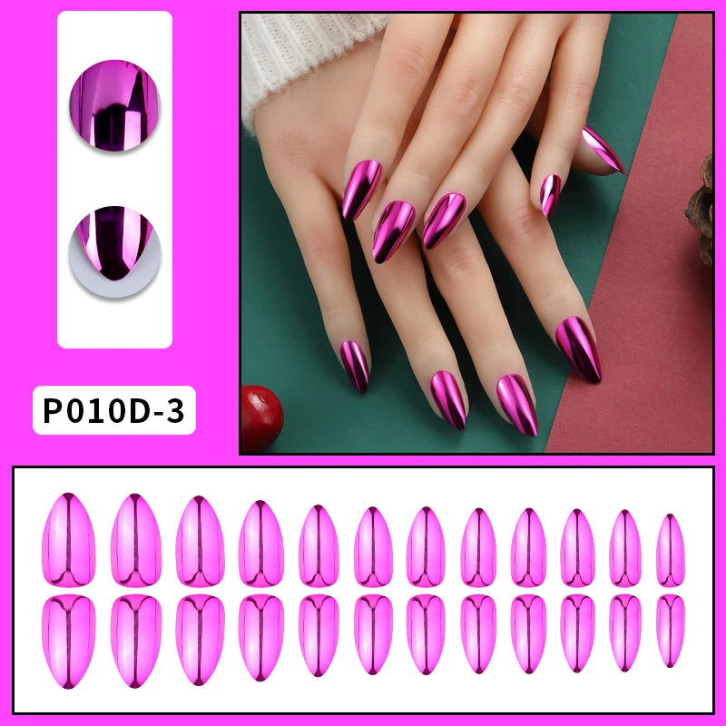 Metallic Almond Press On Nails – 24PCS Mirror Finish