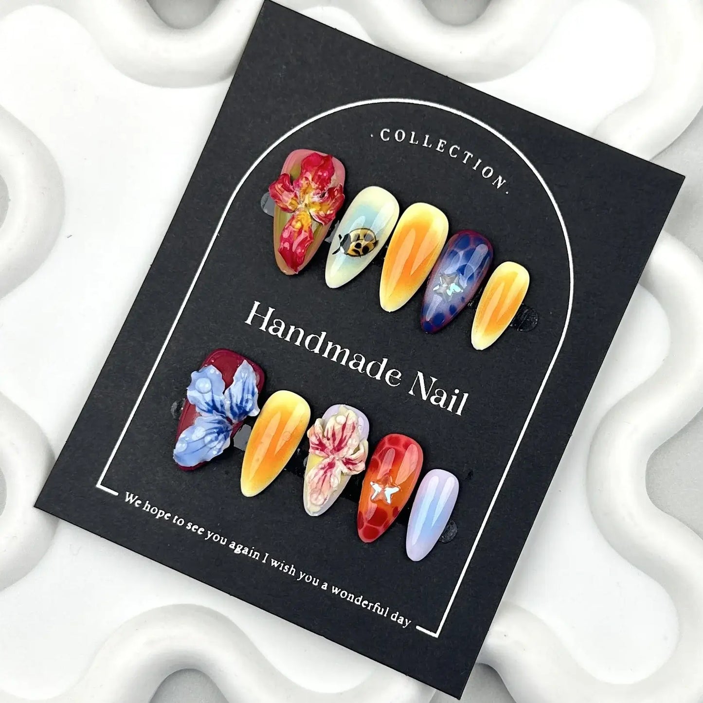 Colorful Press-On Nails – Flowers, Beads & Almond Tips
